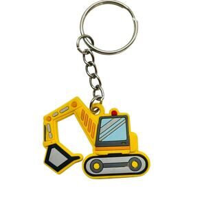 Backhoe Digger PVC Keychain Keyring 3.25" Yellow